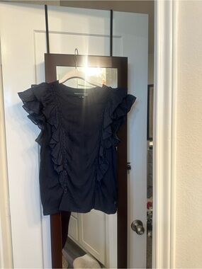 Vince Camuto Dark Navy Ruffle Sleeve Top